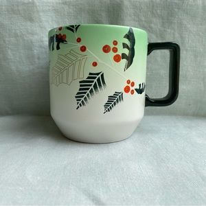 Starbucks green white holly print holiday Christmas 14 oz. mug